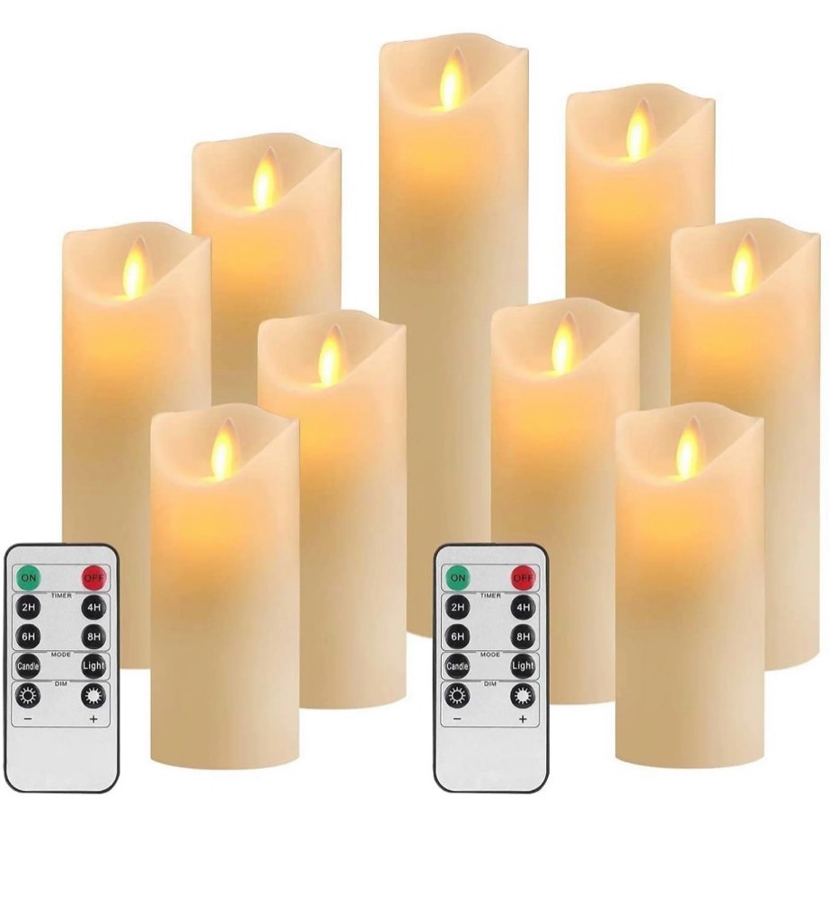 OSHINE Flameless Candles 9 pack LED Lights Moving Wick Real Wax Ivory Electric Candles Pillar Battery Candles Flicker Lights Votive Flames Remote Control with Timer 300+ Hours Halloween