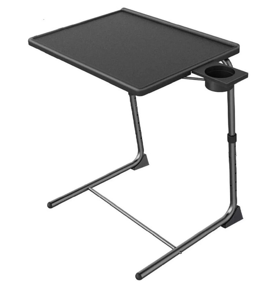 Adjustable TV Tray Folding Table Trays with 6 Height & 3 Tilt Angle & Cup Holder