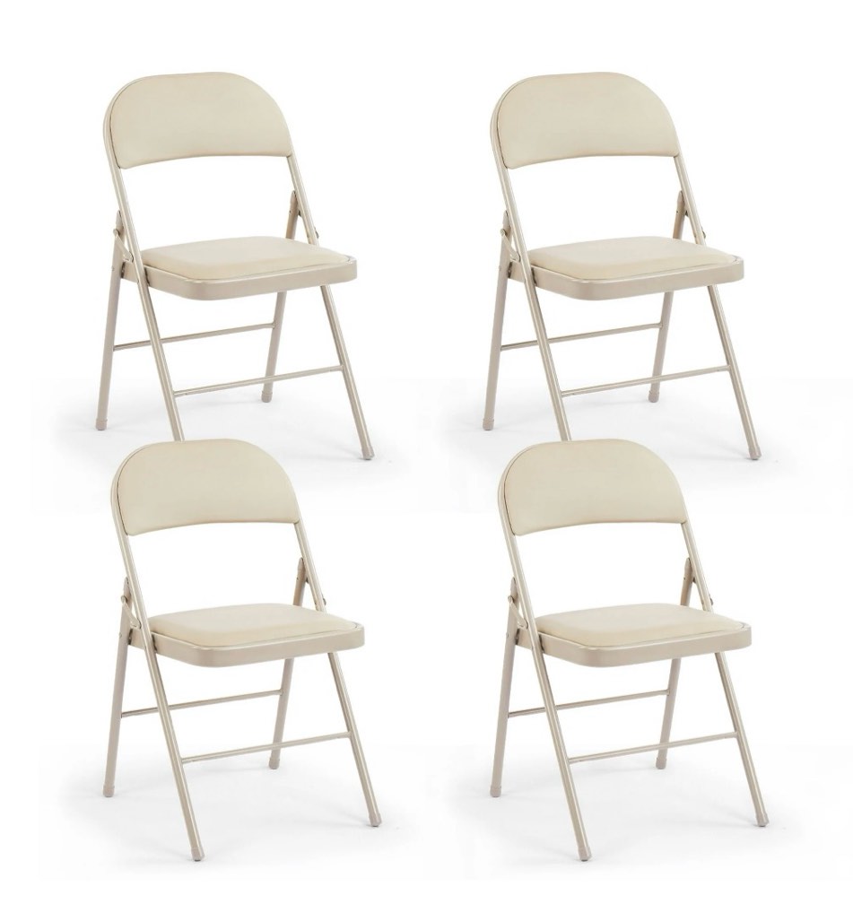 CONCETTA 4 Pack Folding Chair, Indoor Outdoor Portable Stackable Commercial Leather Padded Seat for Home, Office, Party, Kahki