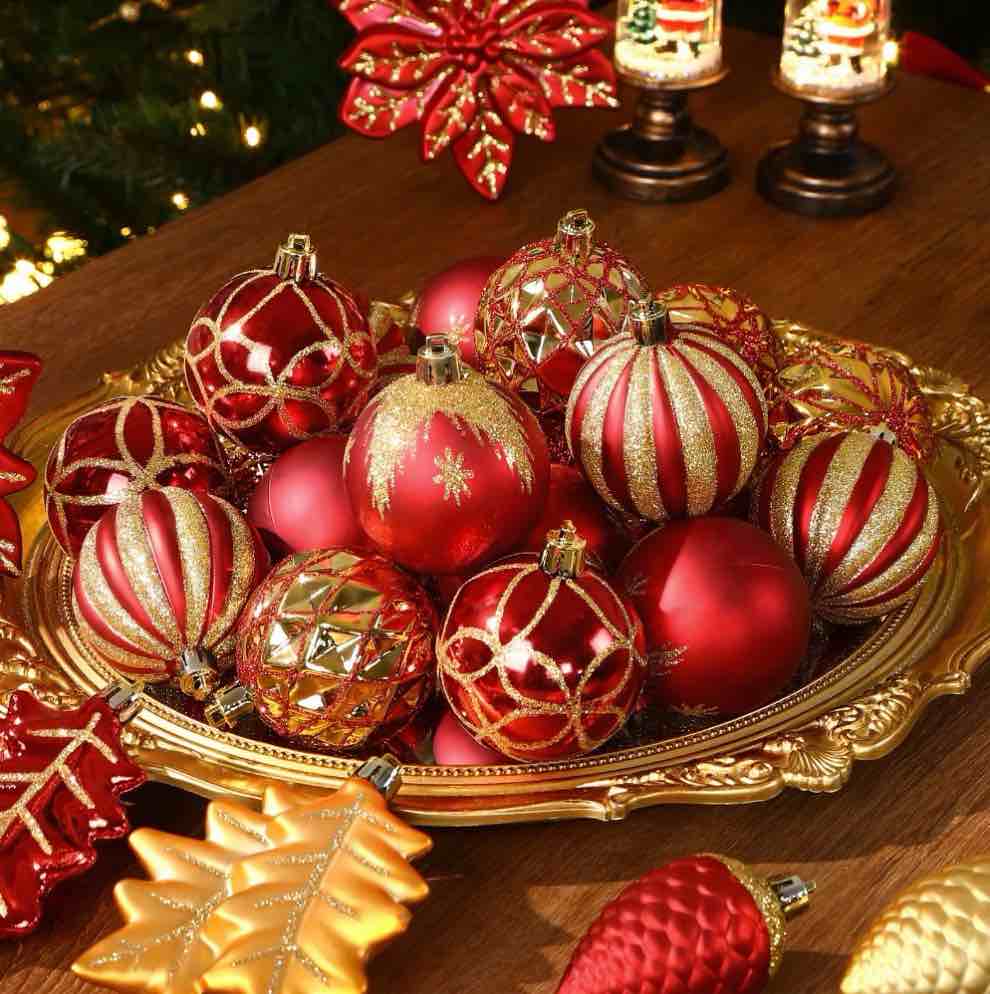 Condition photo showing Good Condition for Alupssuc 106ct Christmas Balls Ornaments Set, Colorful Shatterproof Plastic Decorative Baubles for Xmas Tree Decor, Red & Gold
