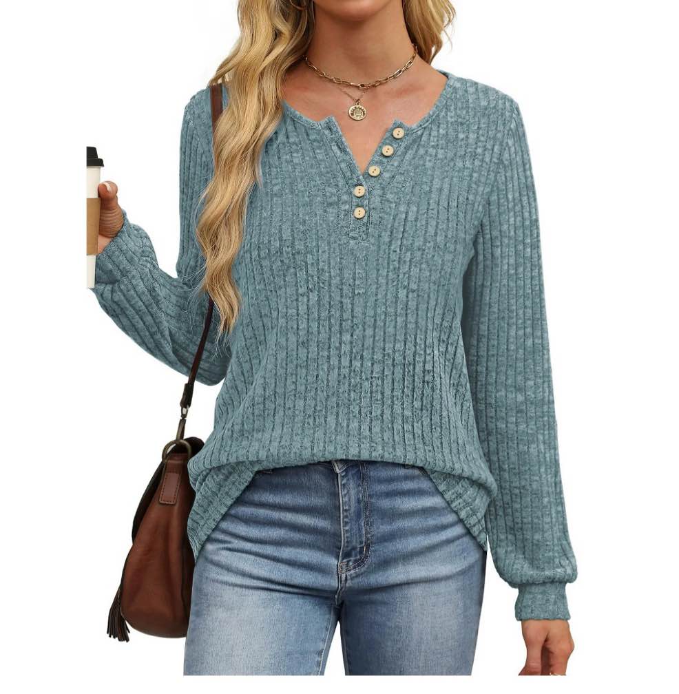 Fantaslook Henley Long Sleeve Shirts for Women Casual Tunic Tops Fall Dressy Blouses Lightweight Pullover size XL