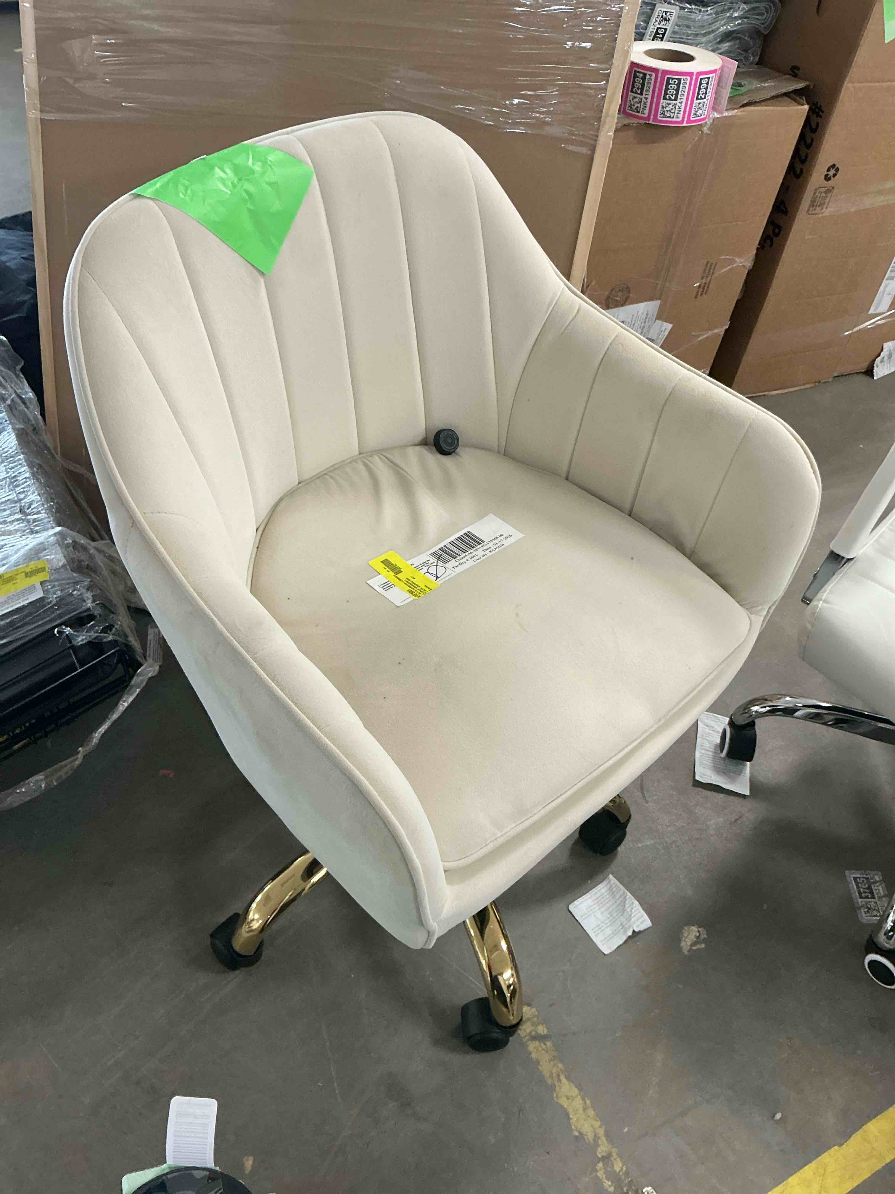 Condition photo showing Good Condition for COOLHUT Office Desk Chair with Padded, Velvet Vanity Chair with Back and Wheels, Comfy Home Office Chiar with Gold Legs, Height Adjustable, Rolling Chair for Vanity Room, Makeup Room, Bedroom, Beige