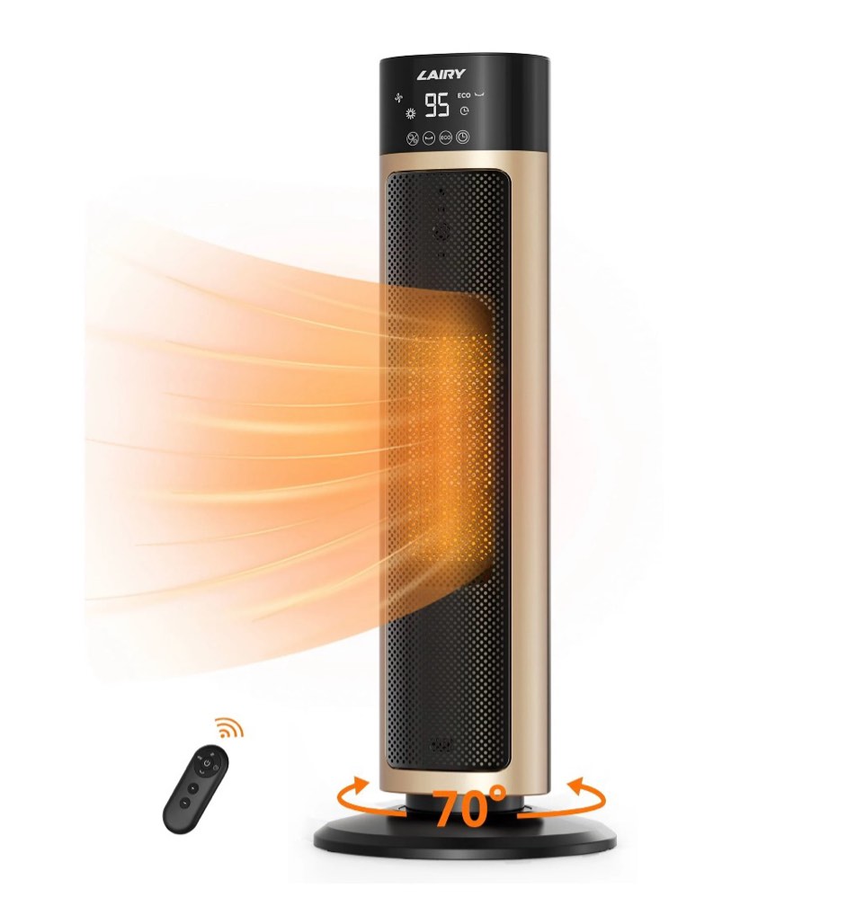Lairy 1500W Space Heater Large Room,24 inch Electric Tower Heaters with Remote, Adjustable Thermostat, Black Gold