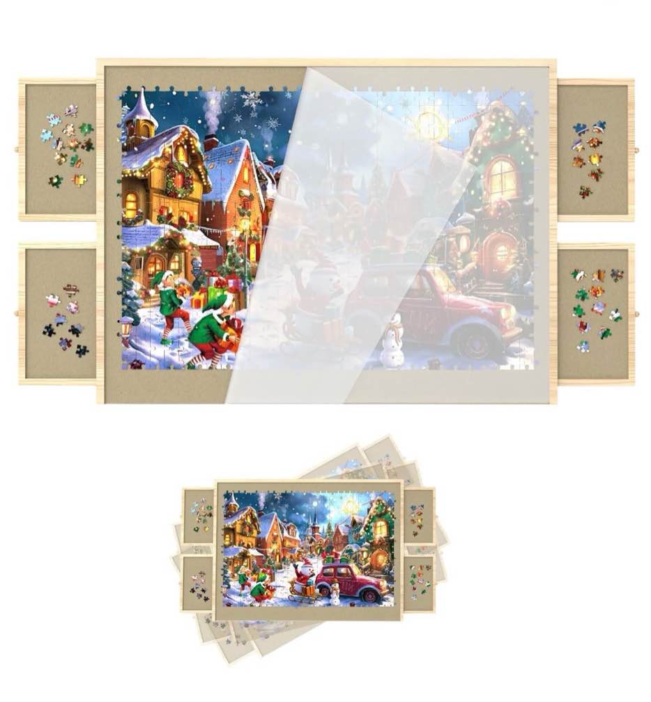 2000 Piece Puzzle Board with Drawers and Cover, Adjustable Tilting Puzzle Board, Portable Wooden Jigsaw Puzzle Table for Adults as a Gift
