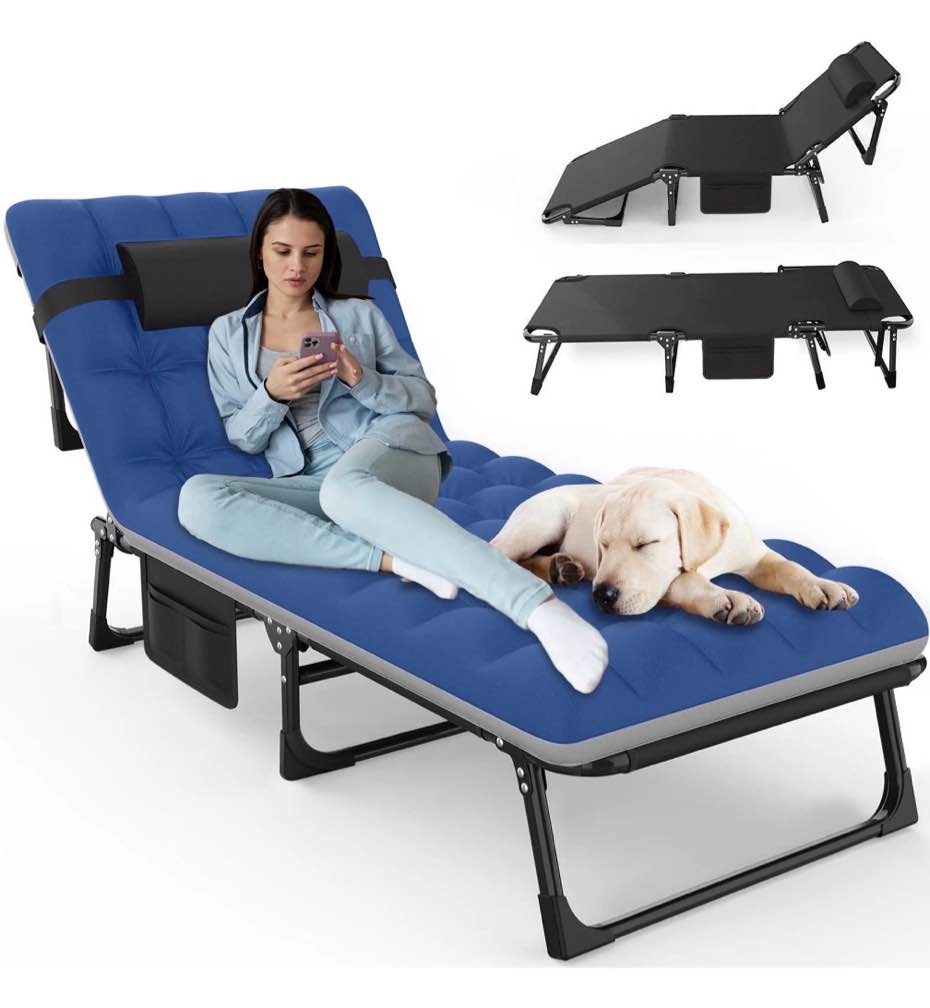 GVDV Portable Folding Camping Cot with Mattress, 29" Wide Multi-Position Folding Chaise Lounge Chair, Oversized Folding Bed Sleep Cot for Outdoor, Home, Office