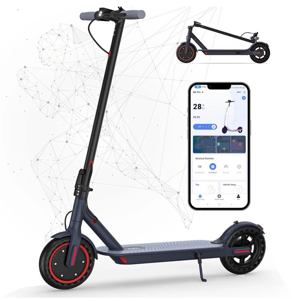 JOYHIS Electric Scooter for Adults, 350W motor 15 MPH Portable Folding Commuting Electric Scooter Up to 21 Miles Range, 8.5"Anti-skid solid tyre , with Double Braking System and App