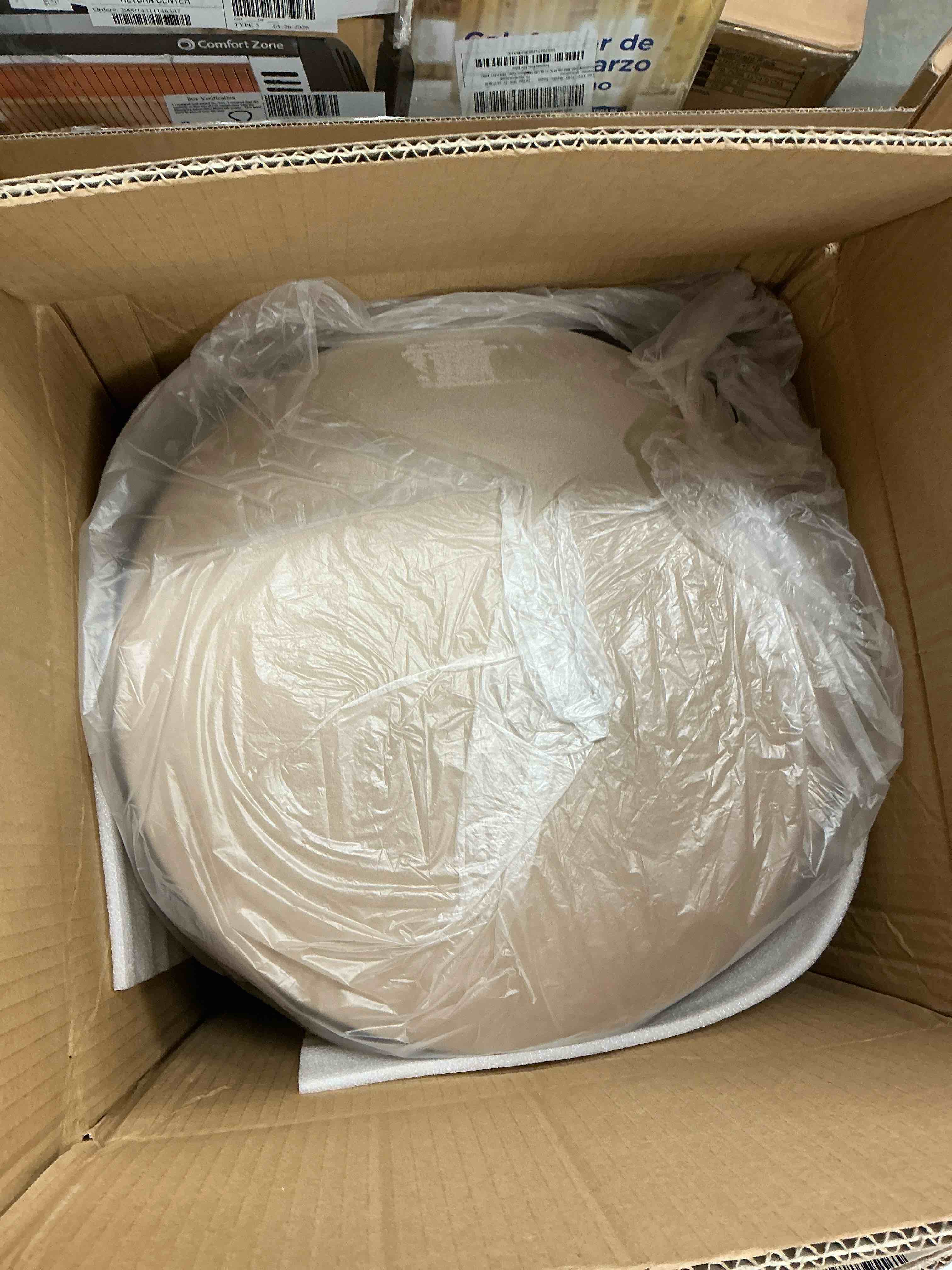 Condition photo showing New/Like New for Waleaf Round Ottoman with Storage Set of 2, Upholstered Velvet Vanity Stool for Living Room & Bedroom, Beige