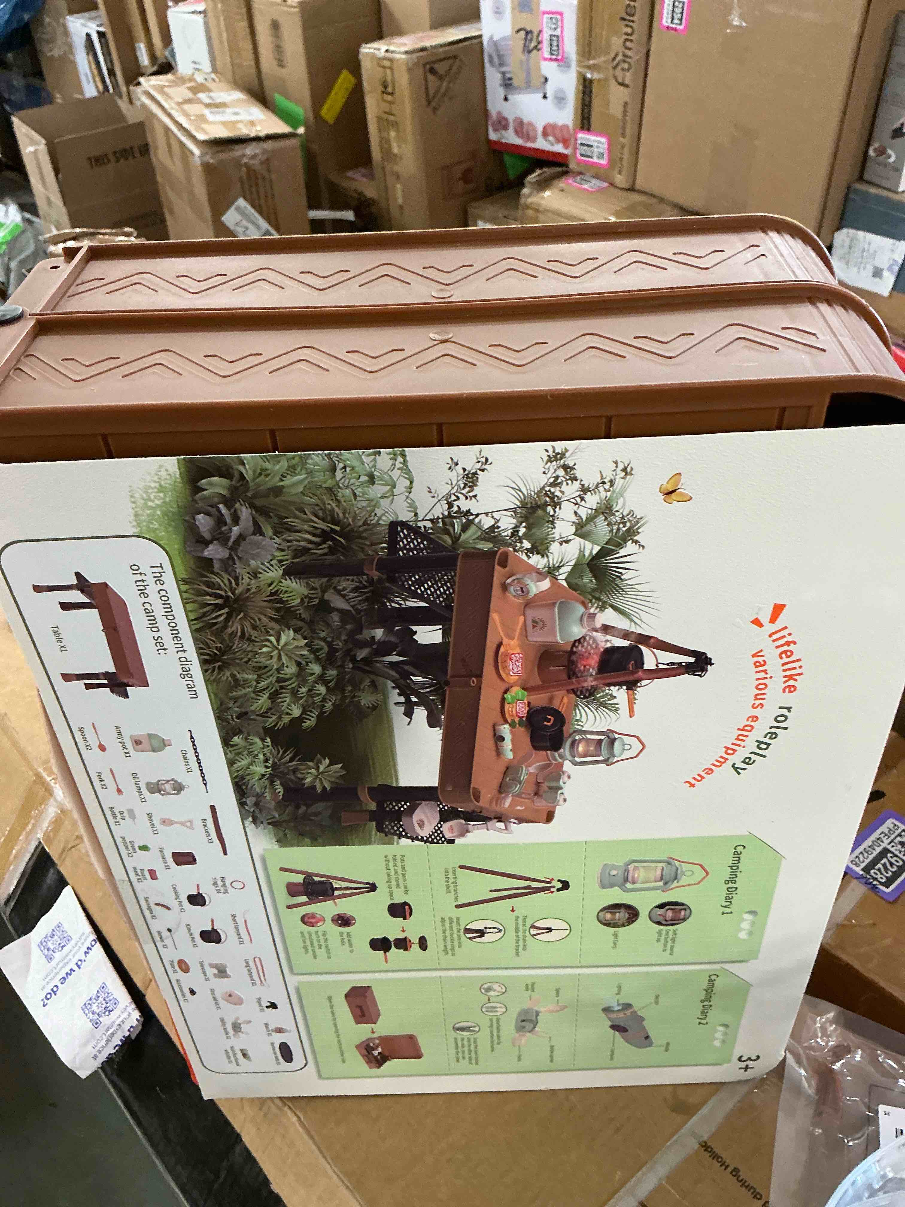 Condition photo showing New/Like New for Richgv Kids Camping Toy with Folding Storage Table, Pretend Play Toys with Play Food Toddler Toys for Boys Girls 3-5 Year