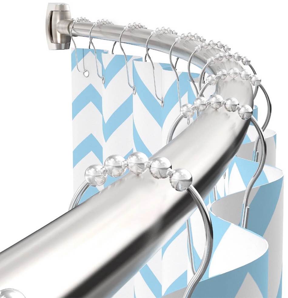 Yeabett Curved Shower Curtain Rod 43-72 Inches Adjustable, Shower Rods for Bathroom Aluminum Rustproof, Round shower curtain rod Expandable, Brush Nickel