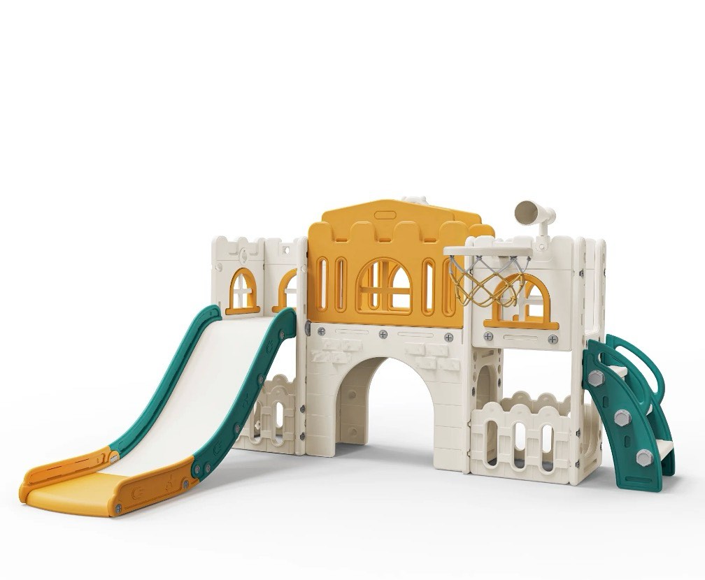 WFUN 9 in 1 Outdoor Freestanding Kids Slide Set for Toddlers Age 1+, Playground Set for Backyard, Yellow & Green