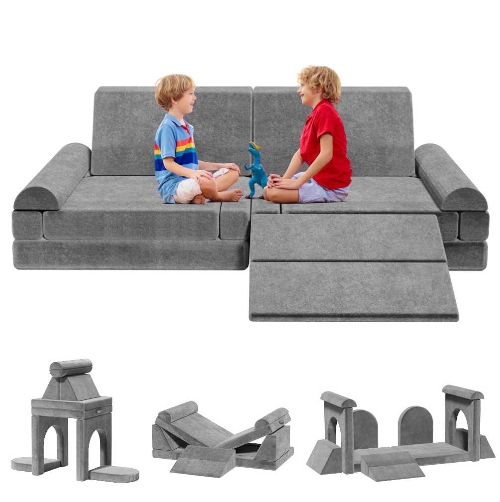 babyeap Kids Couch Sofa,11PCS Modular Sectional Sofa,Convertible Customizable Kids Play Couch,Floor Sofa Toddler Couch for Playroom Bedroom,Gift for Kids,Gray