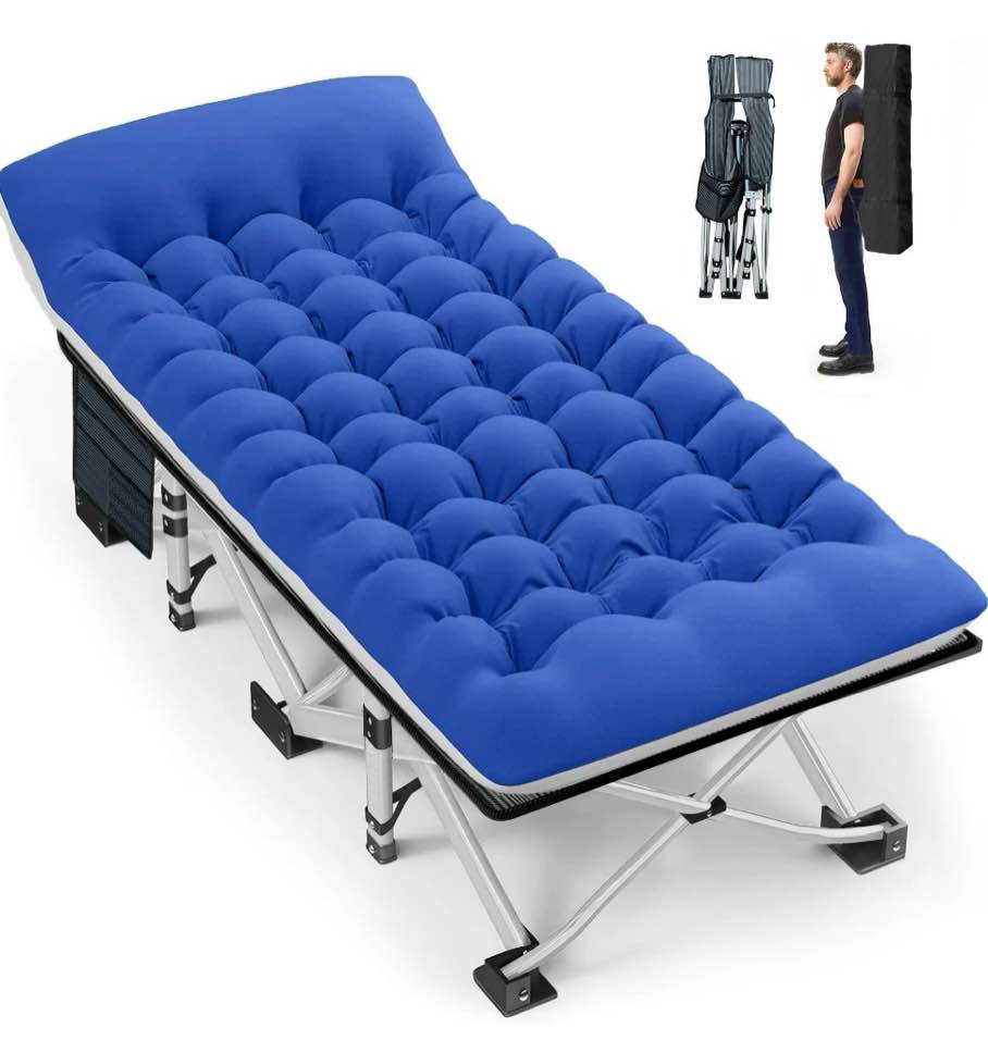 GVDV Folding Camping Cot with 2 Sided Comfort, 75*28 inch Double Layer Oxford Fabric Folding Bed, Portable Sleeping Bed Cot for Camp Office Nap Beach Travel