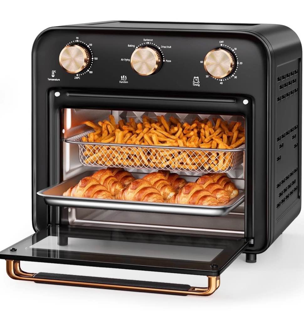 TINANA 5-in-1 Air Fryer Toaster Oven Countertop, 1300W 17 Qt, 4-Slice Convection Ovens Combo, Oil-Less Air Fry, Roast, Bake Broil Toast, Dried Fruit, Timer, Stainless Steel