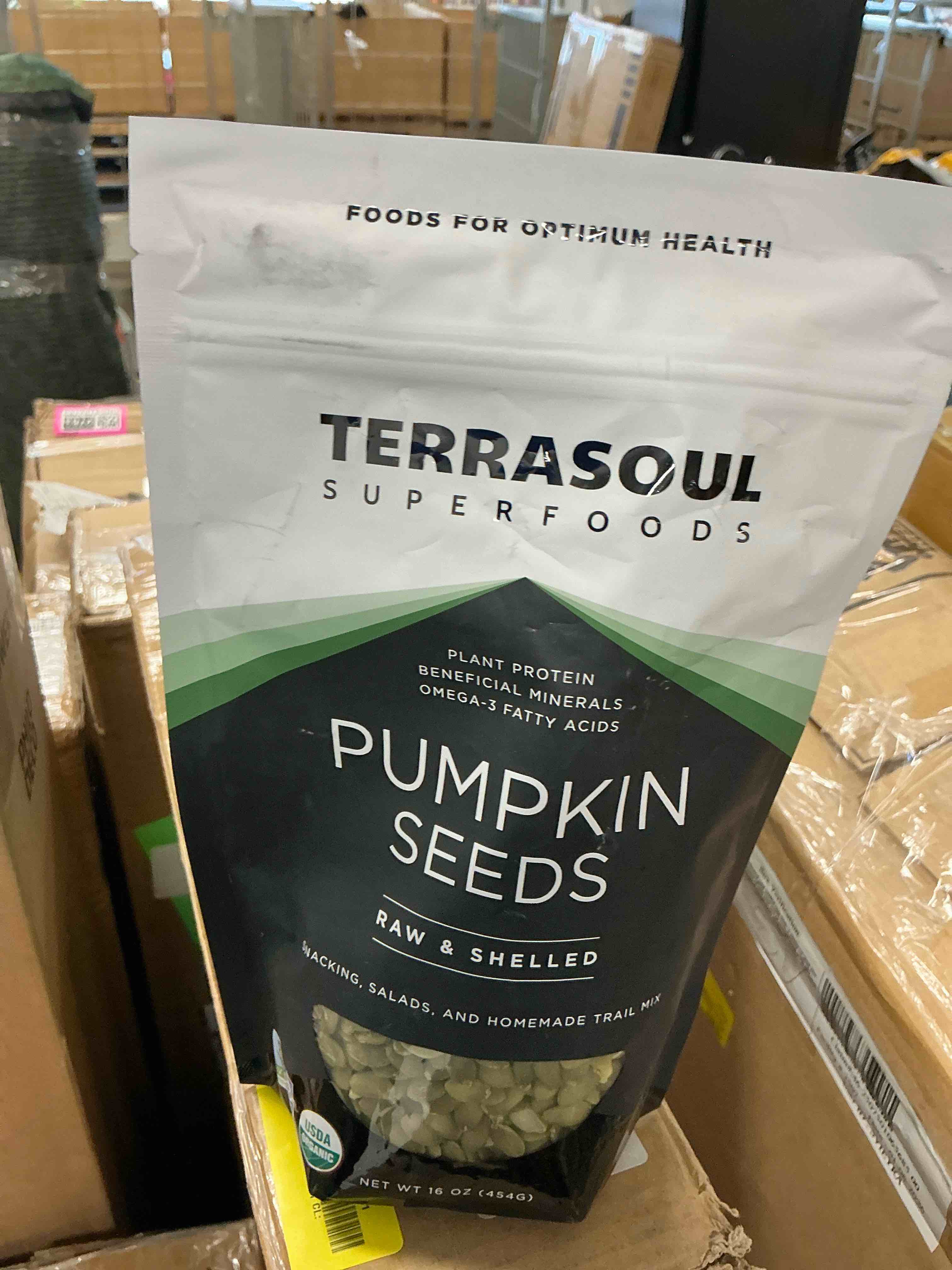 Condition photo showing New/Like New for Terrasoul Superfoods Organic Pumpkin Seeds, 1 Lb - Raw, Unsalted, Superfood for Snacking & Salad Boost Exp-12-2026