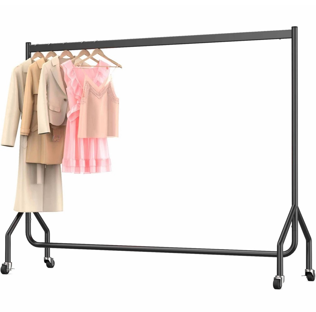 Condition photo showing New/Like New for Nefoso Heavy Duty Clothes Rack with Wheels,Rolling Garment Clothing Rack for Display and Storage, Hanging Clothes,71"L x 18.4"W x 60"H(Black)