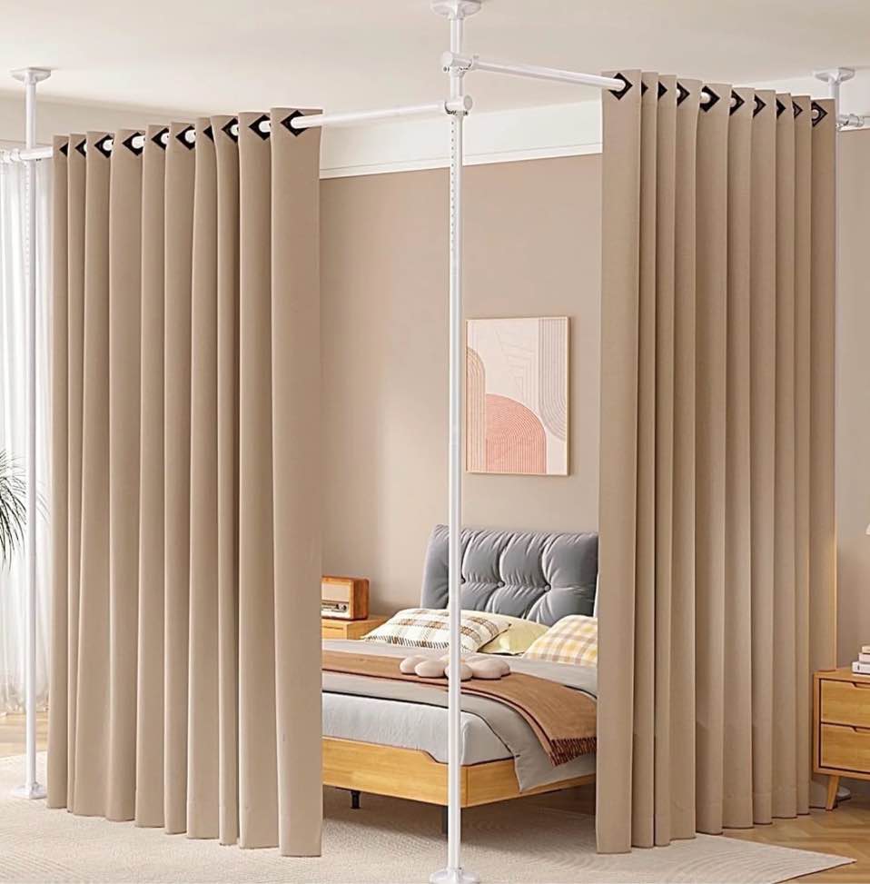 sunally room dividers curtain rod no drilling  4-10ft(h) 28-114inch(w) adjustable room separator for space partition  heavy duty floor to ceiling tension rod  white