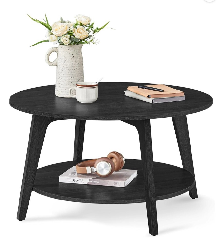 vasagle round coffee table, 2 tier coffee table with storage, for living room, 31.5 x 17.7 inches, easy to assemble, charcoal gray