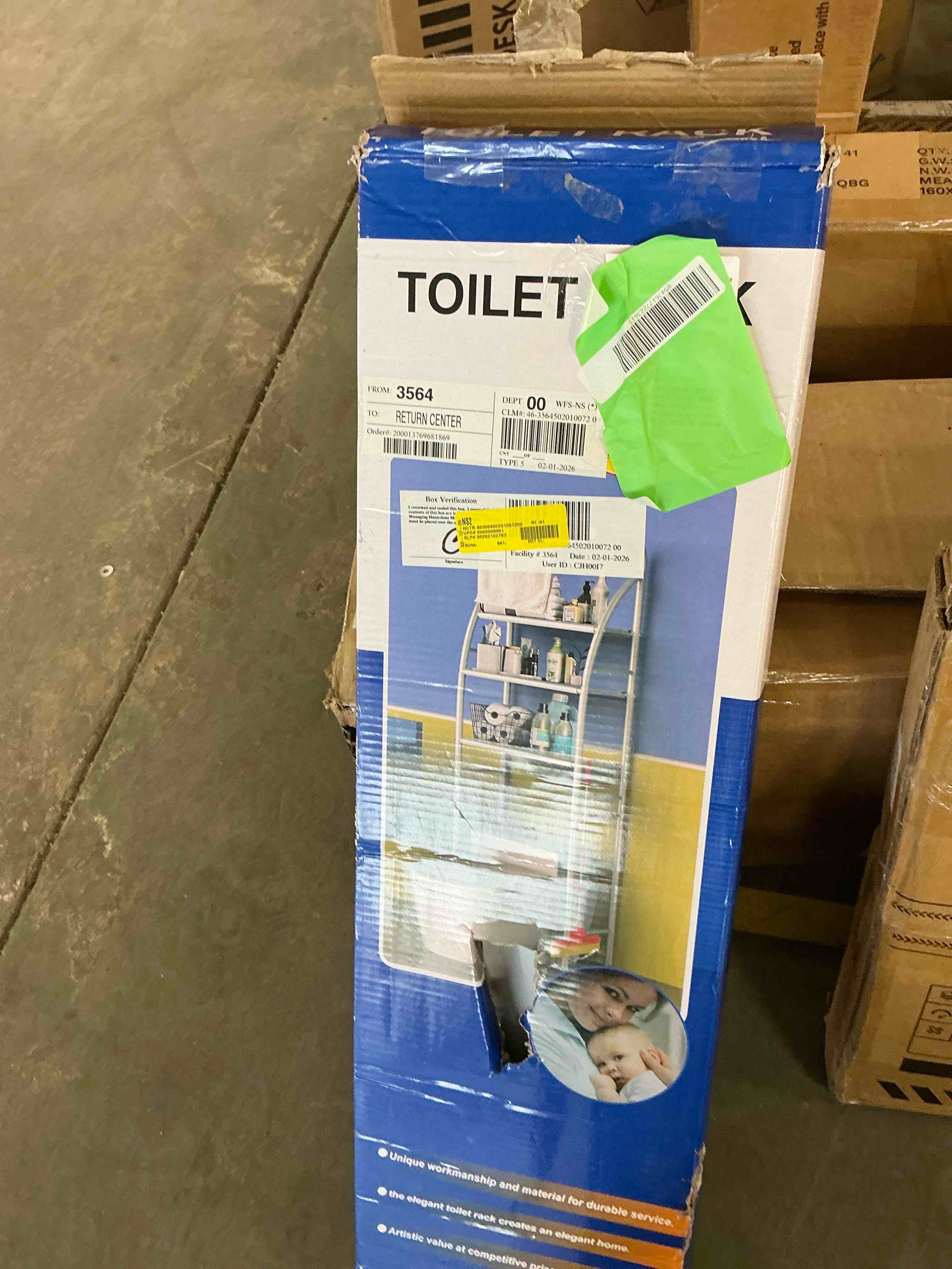 Condition photo showing Good Condition for SUSUZI Over the Toilet Storage Rack 3-Tier Bathroom Organizer Shelf Metal Bath Shelves Freestanding Above Toilet Stand for Bathroom Laundry, White