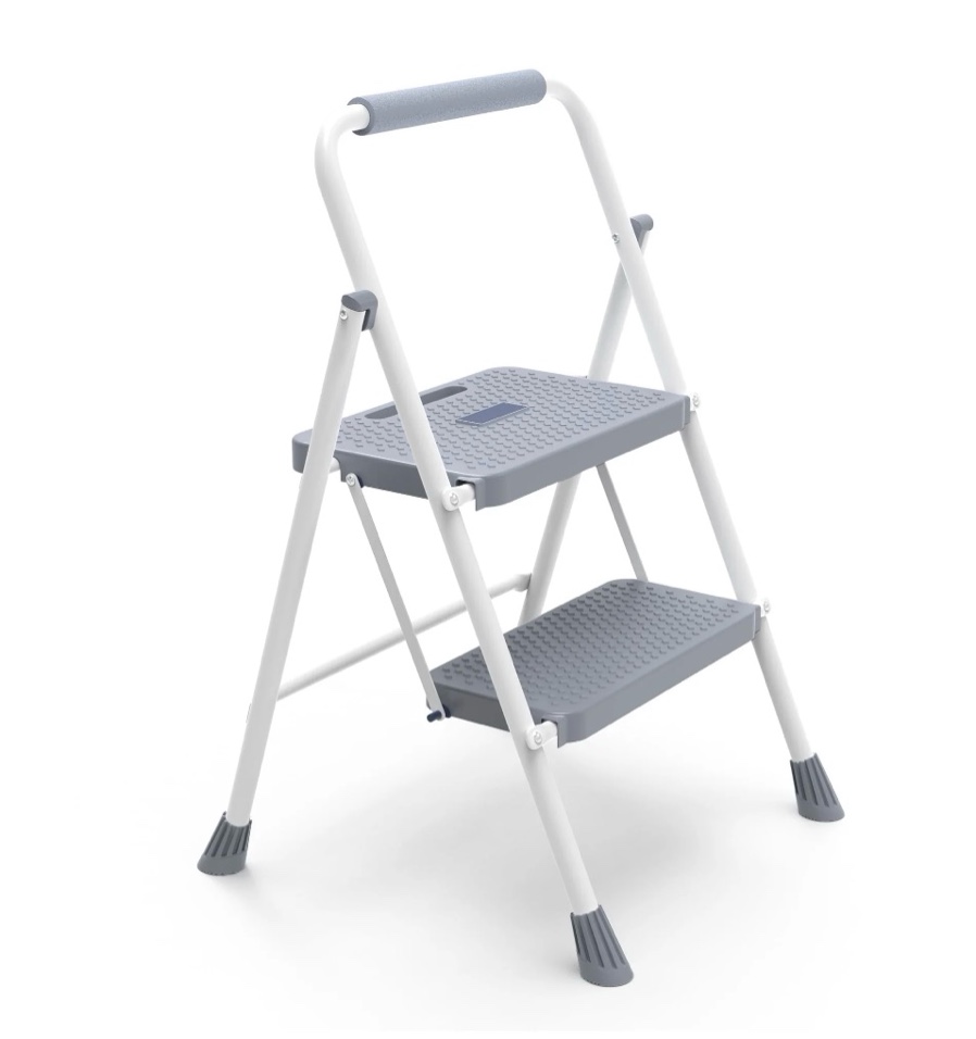 edx 2 step ladder, portable folding step stool heavy duty, anti-slip, lightweight 800lbs capacity, for kitchen, garage & outdoor use, gray-white