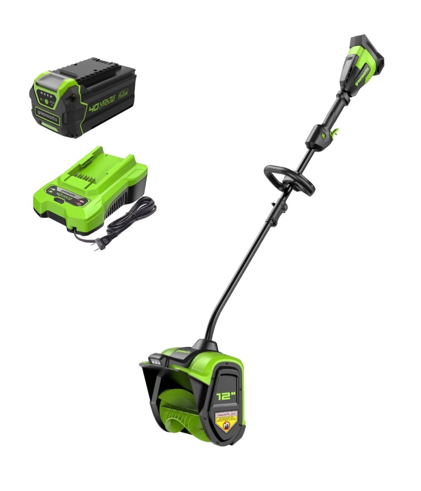 greenworks 40v 12" brushless cordless snow shovel with led light, 4.0ah battery and charger included