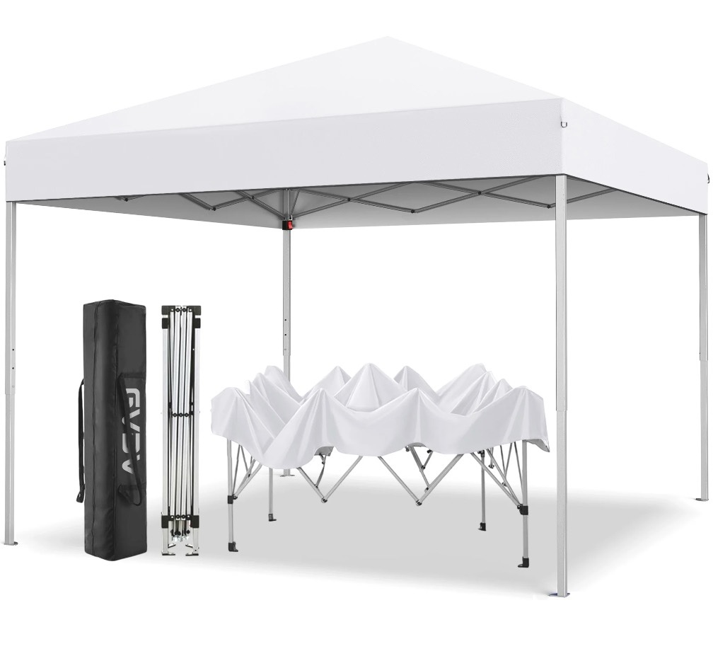 gvdv 10 ft x 10 ft easy pop up outdoor canopy tent, straight legs instant canopy for outside with carrying bag, white