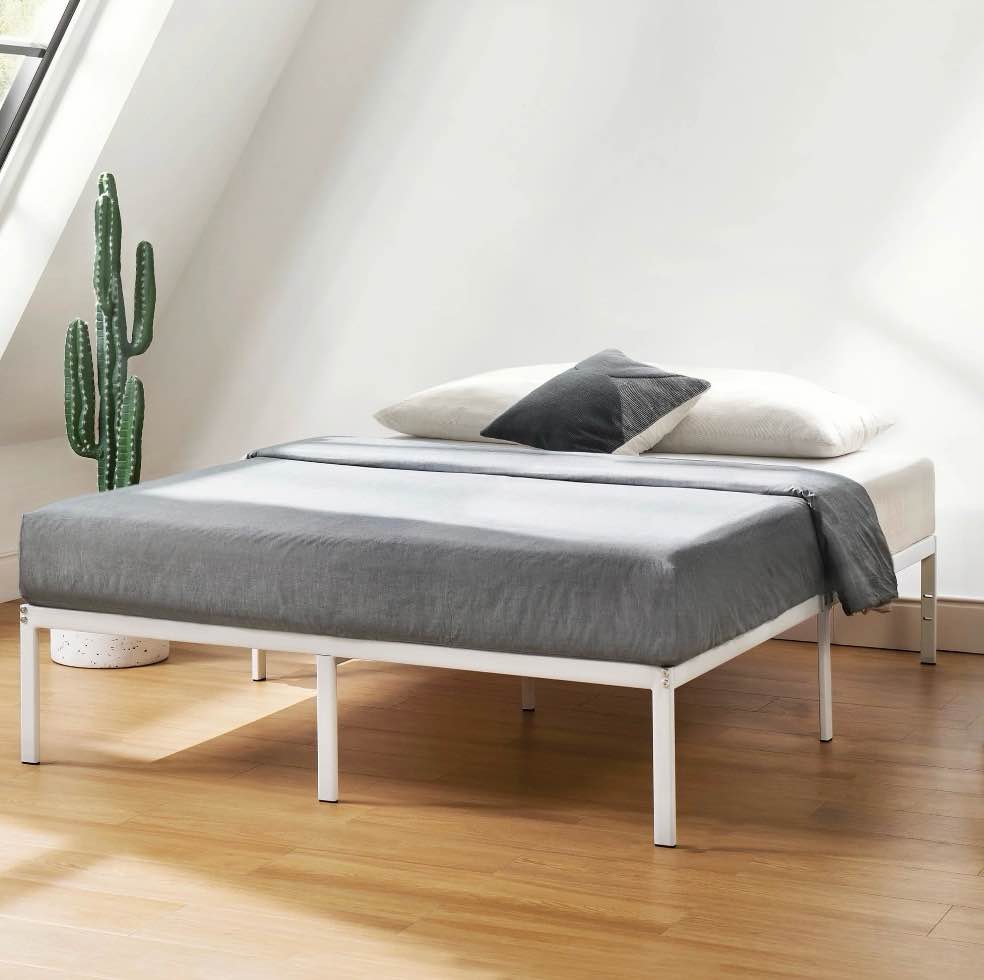 best price mattress 14" metal platform bed frame, heavy-duty steel slats, white, queen
