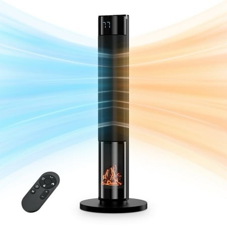 air convection heater 1500w portable electric heaters for indoor use remote 24h timer multiple protection room temperature display?eco mode with caster space heater for bedroom livingroom black