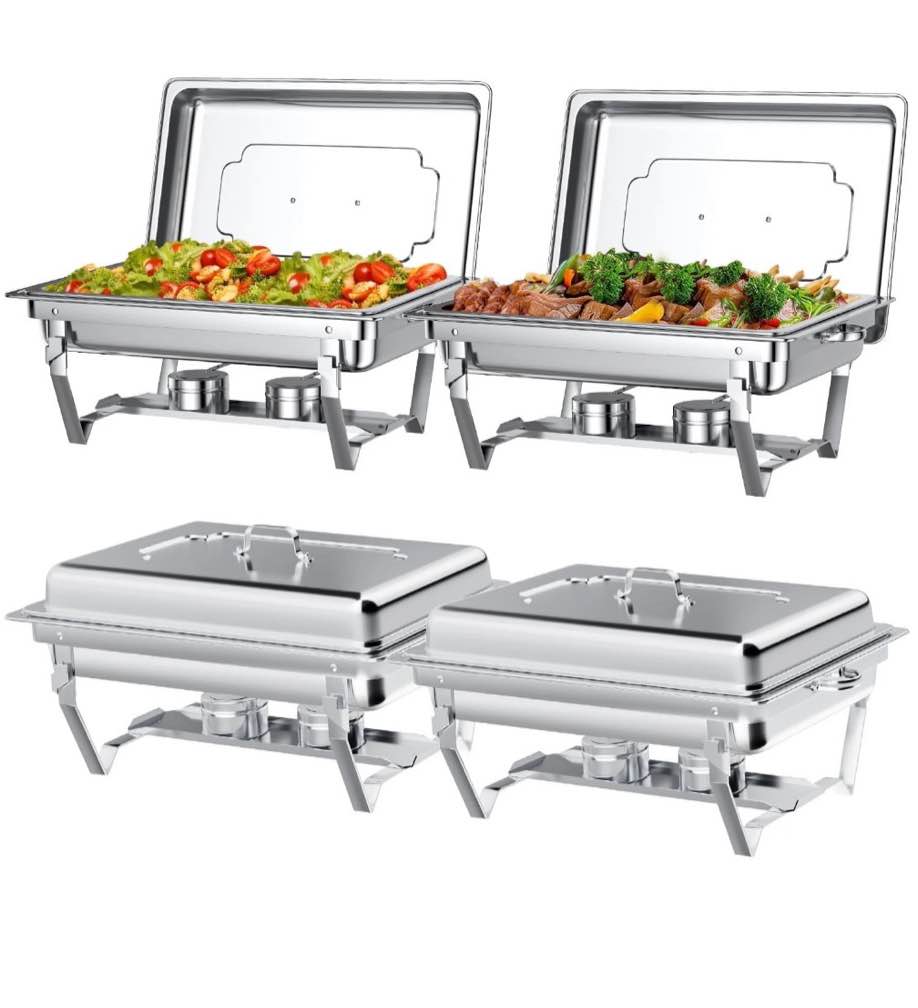chafing dish buffet set 4 pack: tinana 8qt stainless steel chafing dishes for buffet  chafers and buffet warmers sets for parties  events  wedding  camping  dinner