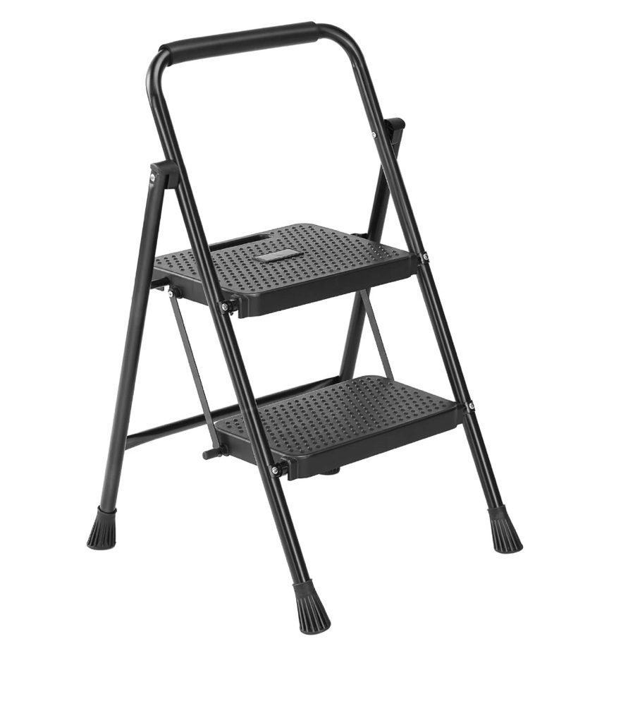 edx 2 step ladder  portable folding step stool heavy duty  anti-slip  lightweight 800lbs capacity  for kitchen  garage & outdoor use  black