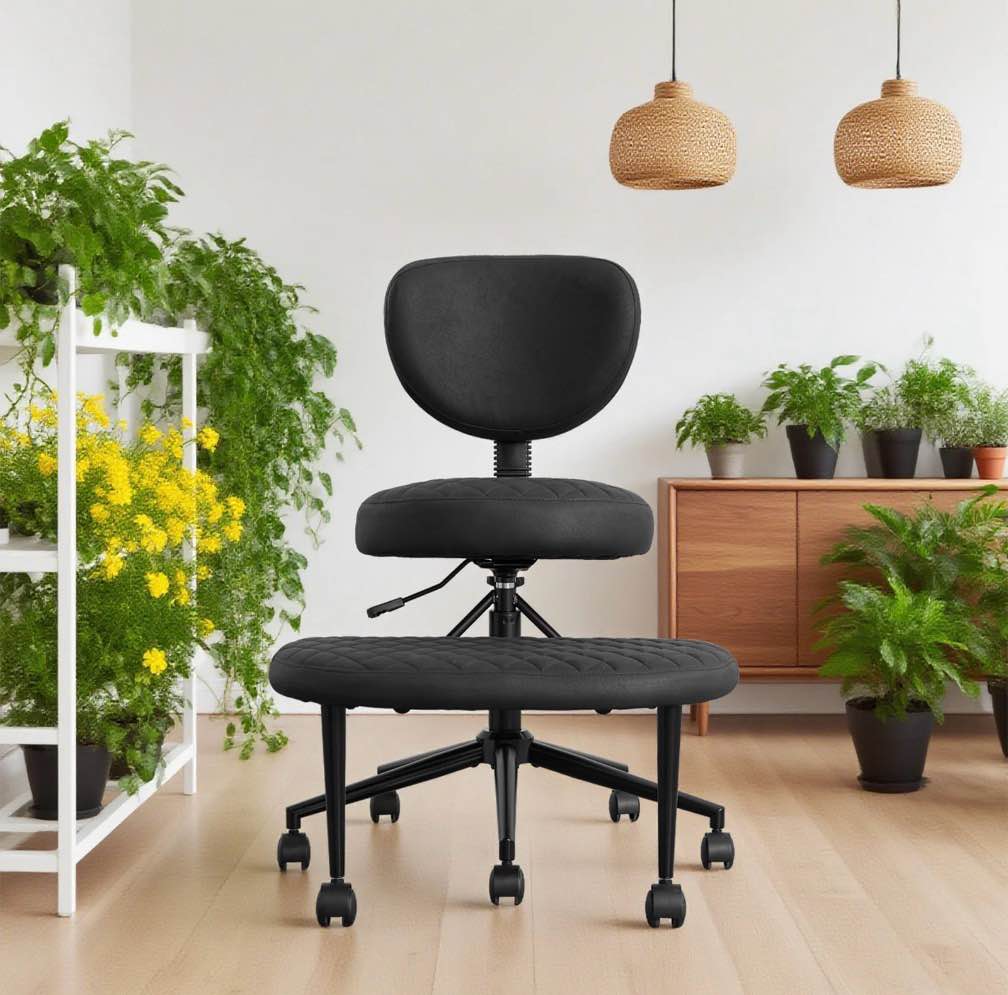 jonpony ergonomic cross legged swivel chair, adhd office chair, meditation chair with lumbar support, adjustable height and retractable footrest, home and office, black