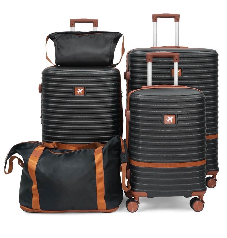 babyqueen 5 piece luggage set  hardside lightweight suitcase with tsa lock spinner wheels black