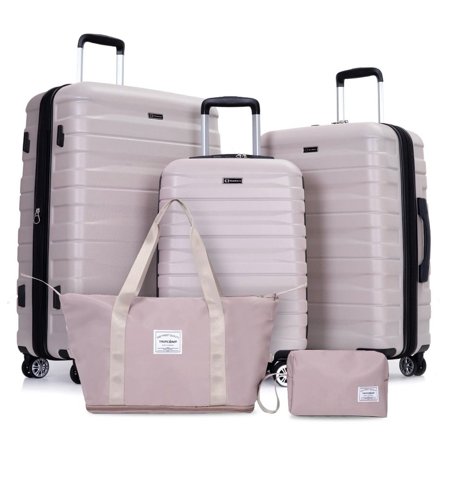 tripcomp 5-piece hardside luggage set with duffel bag, 20 24 28 inch spinner suitcases with tsa lock (sand)