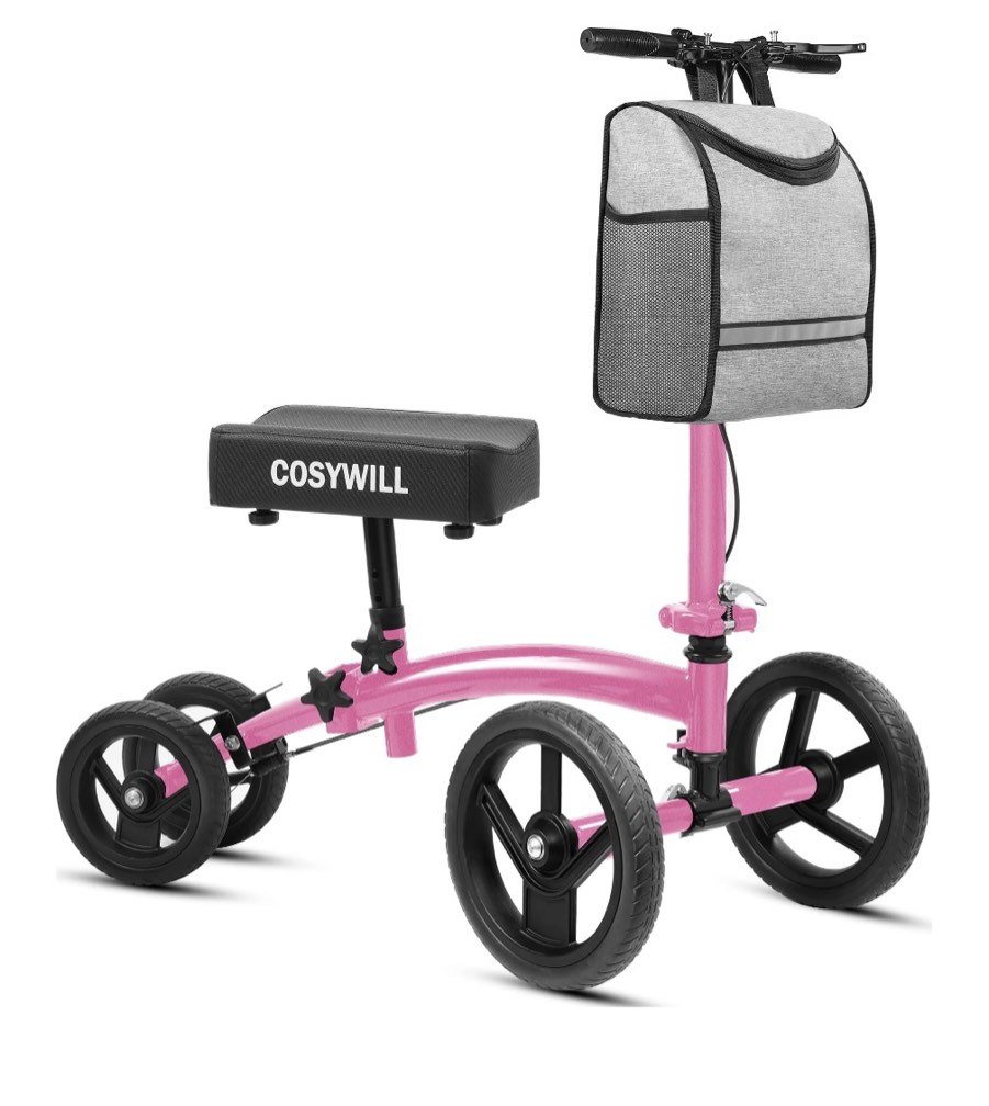 cosywill steerable knee scooter,economy knee walker,all terrain foldable medical scooter for foot injuries crutches alternative,pink