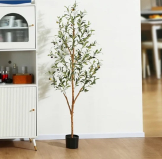 5 ft Artificial Olive Plants with Realistic Leaves and Natural Trunk, Silk Fake Olive Tree in Black Plastic Pot, Faux Olive Tree for Office Home