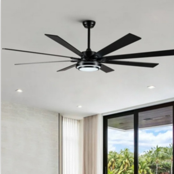 Wellspeed 72 in. Large Ceiling Fan with 8 Blades and Remote, Modern Contemporary Indoor, Black with Silver Light Holder****