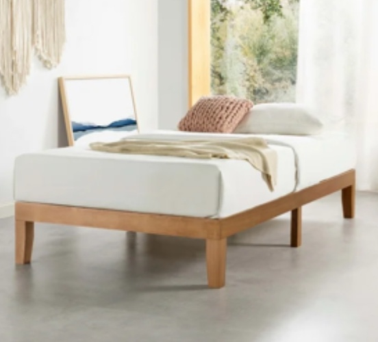 Mellow Naturalista Classic 12" Solid Wood Platform Bed with Wooden Slats, Twin XL, Natural Pine