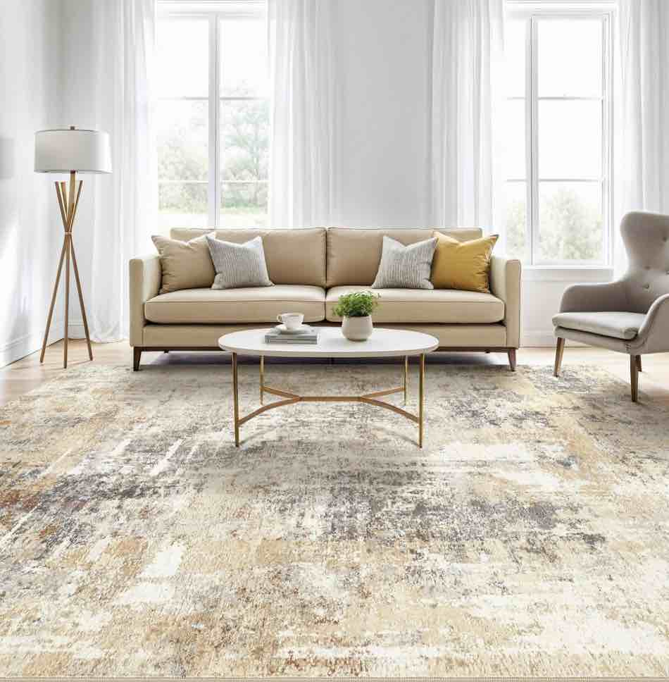 UERMEI 9'x12' Washable Area Rugs for Living Room, Modern Abstract Printed Carpet, Non Slip Indoor Rug for Bedroom Home Decor Carpets - Grey Gold