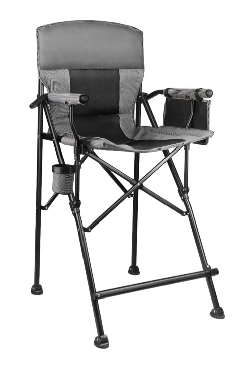 Reking Tall Folding Camping Directors Chairs Cosmetic Chairs with Cup Holder, Side Mesh Pocket, Black