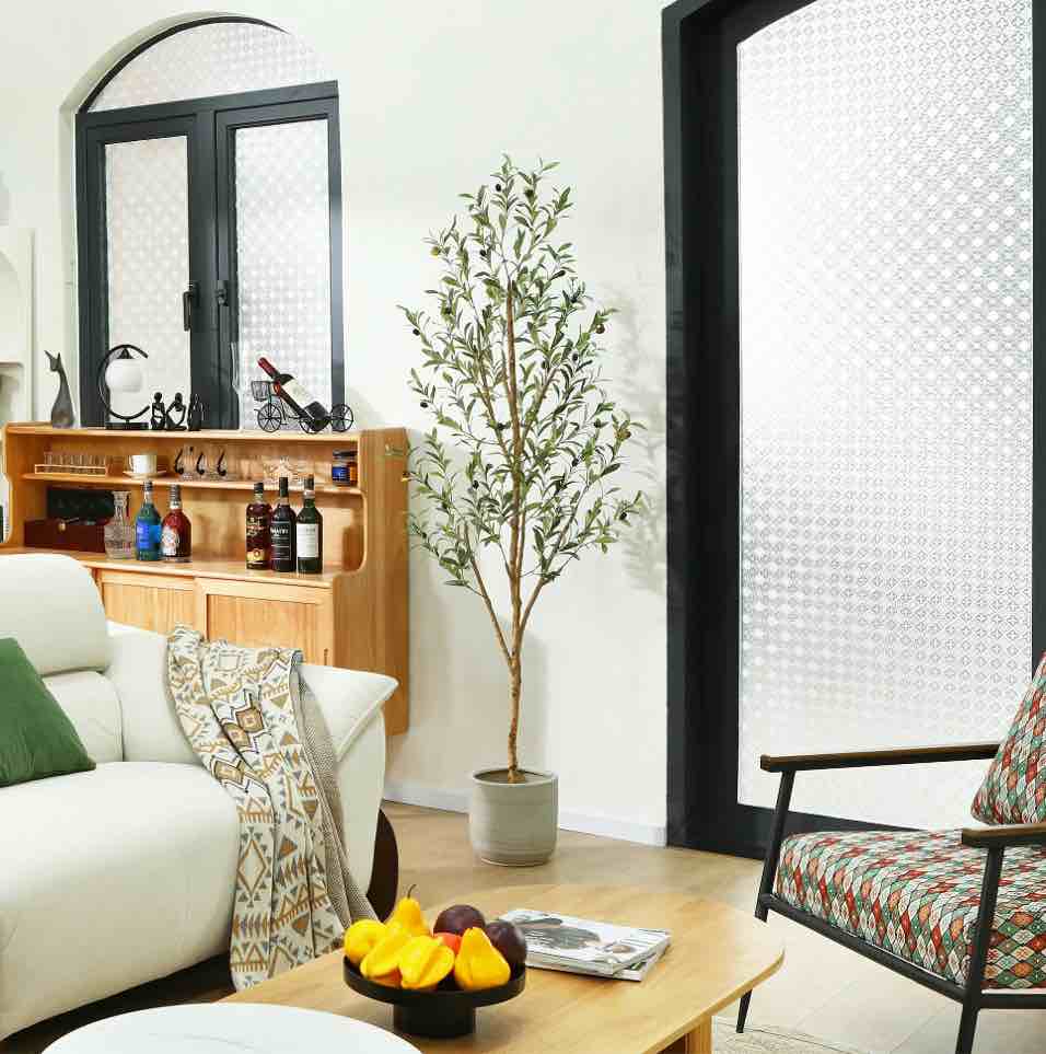 6 ft Artificial Olive Plants with Realistic Leaves and Natural Trunk, Silk Fake Olive Tree in Black Plastic Pot, Faux Olive Tree for Office Home
