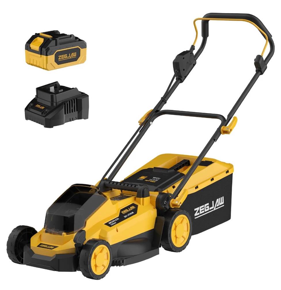 ZEGJAW Electric Lawn Mower, 13-Inch 20V Electric Lawn Mower Cordless, 4.0Ah Battery and Charger Included, 2-in-1 Push Lawnmower with Grass Collection Bag, Adjustable 5-Positions Cutting Height