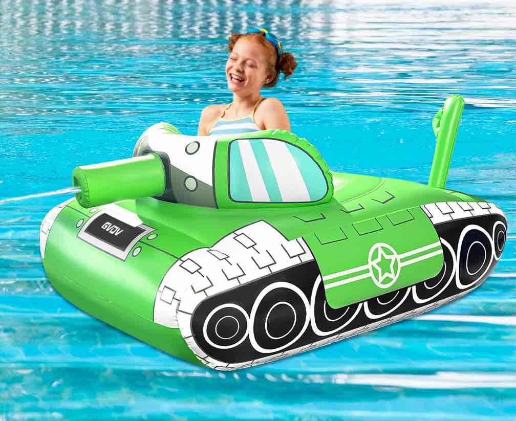 GVDV Inflatable Tank Pool Float for Adults & Kids, 61" x 44" Ride-On Float with Water Squirt Guns, Ideal for Summer Beach & Pool Party Water Battle Games