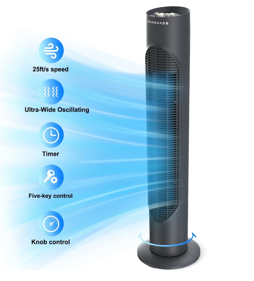 Tower Fan, 32" Wide Oscillating Cooling Fan with 3 Speeds 3 Wind Modes ,Timer,Pentatonic Button,Standing Fan for Home,Bedroom & Office