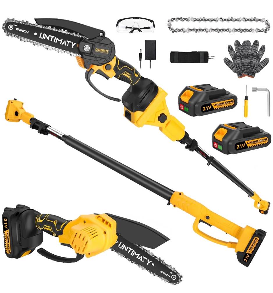 UMTIMATY Cordless Pole Saw,6 Inch Brushless Pole Chainsaws Mini Handheld Chainsaw with 2 x 2.0Ah Batteries,14.1 FT Max Extension Pole Saw for Tree Trimming  , see photos 