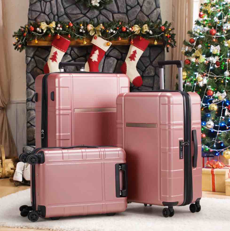 Zimtown 3-Piece Luggage, Expandble Hardshell Suitcase with Spinner Wheels,TSA Lock, and  Dry Wet Separation Layer, Rose Gold