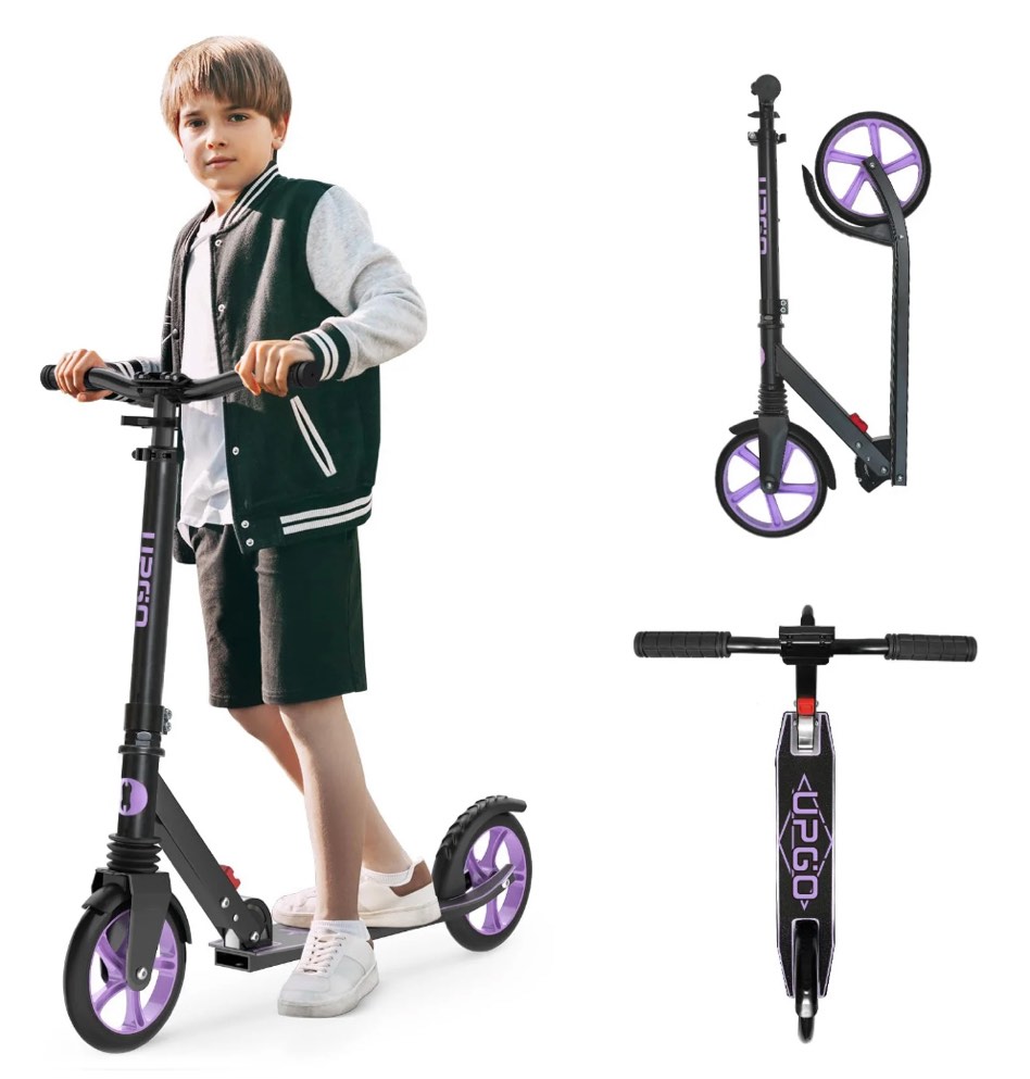 UPGO Kick Scooter for Ages 6+, Kids, Teens & Adults, 240 LB Max Load, Foldable, 8-Inch Wheels,Purple