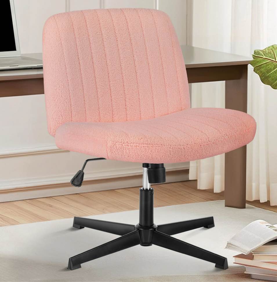 EDX Office Chair Armless Criss Cross Legged Chair No Wheels, Comfy Home Padded Fabric Vanity Task Computer Chair, Pink