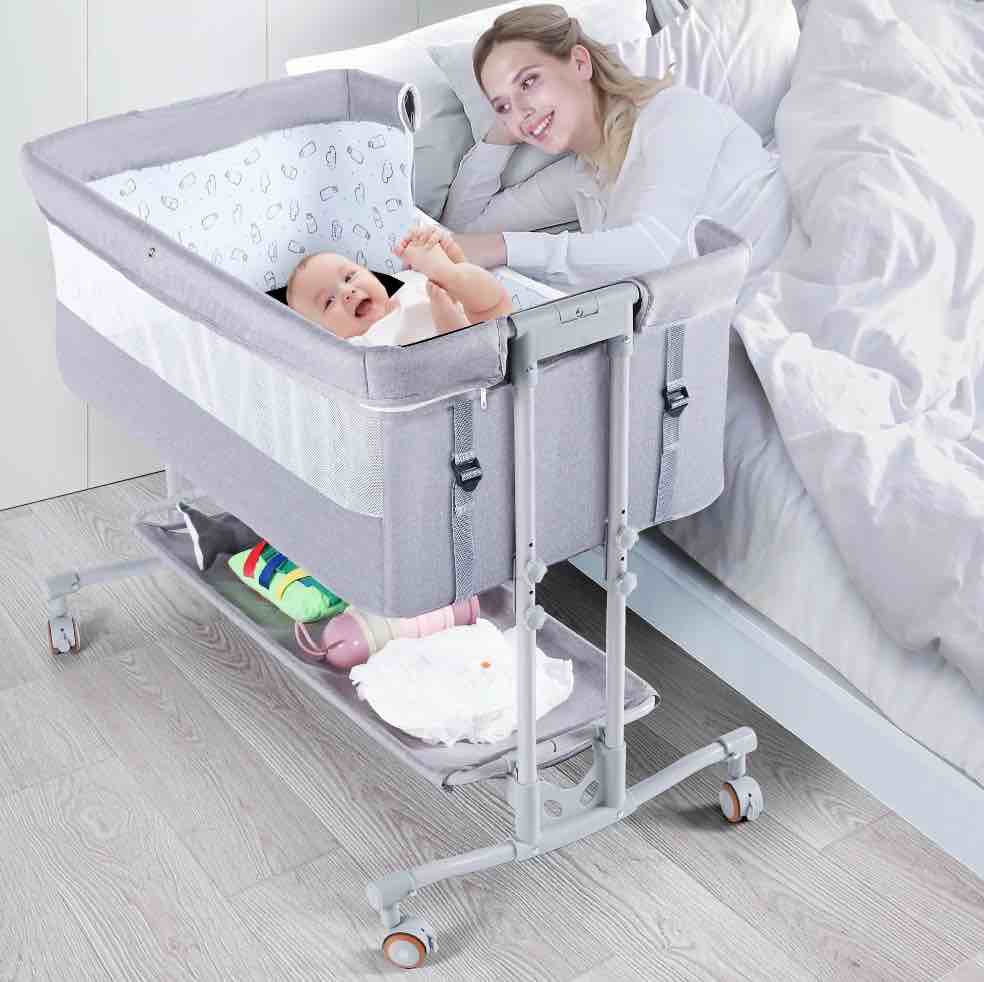 Babyeap Baby Bassinet Bedside Sleeper Bassinet For 0-6 months Baby Unisex (Light Grey)
