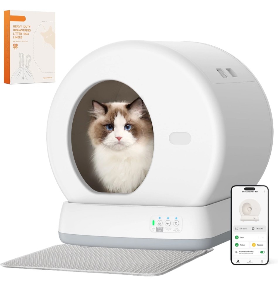 Self-Cleaning Cat Litter Box, Automatic Cat Litter Box with APP Control, Safety Sensors, Odor Isolation & Health Monitoring