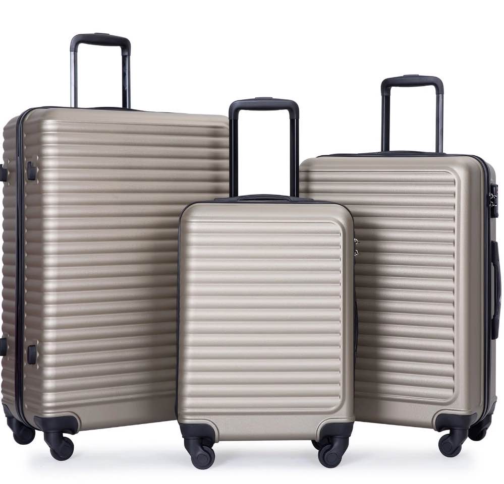 Travelhouse 3 Piece Hardside Luggage Set Hardshell Lightweight Suitcase with TSA Lock Spinner Wheels 20in24in28in.(Gold)