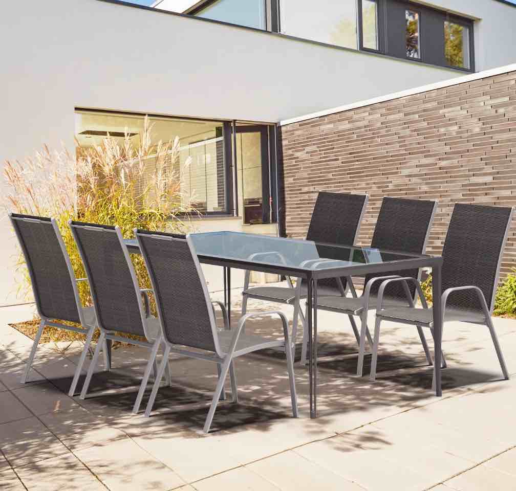JUSTLET Patio Dining Chairs Set of 4  Outdoor Stackable Armrest Chairs Space Saving  Black